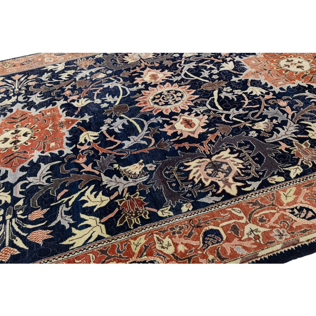 Vintage Persian Sultanabad Style Hand-Knotted Wool Area Rug – Navy & Terracotta For Sale In New York - Image 6 of 11