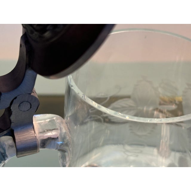 Vintage German Etched Glass Beer Tankard With Design Relief Metal Lid For Sale In Los Angeles - Image 6 of 9