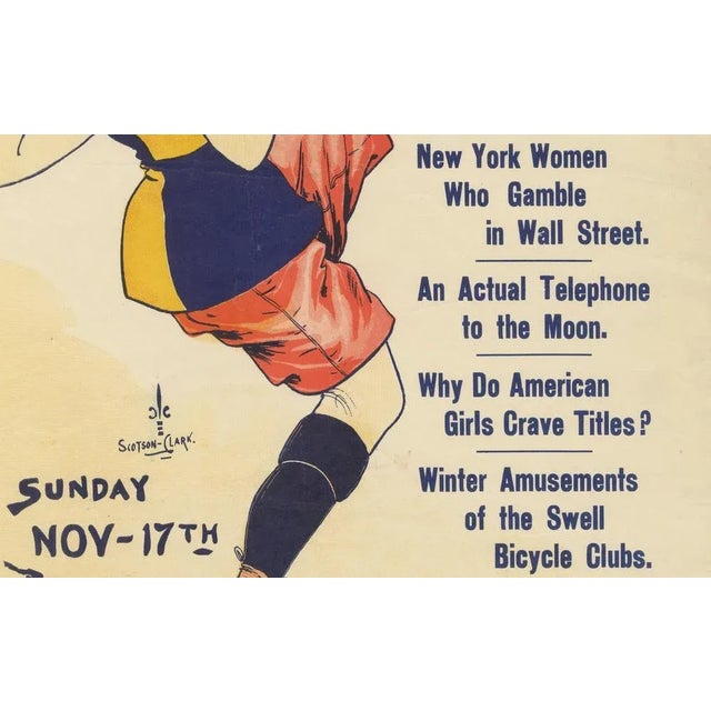 Vintage New York Sunday World Poster, Woman Kicking Football, 1895 For Sale - Image 3 of 9