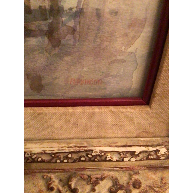 1980s "Red Boats" Impressionist Style Beach Scene Painting by Tom Perkinson, Framed For Sale - Image 11 of 11