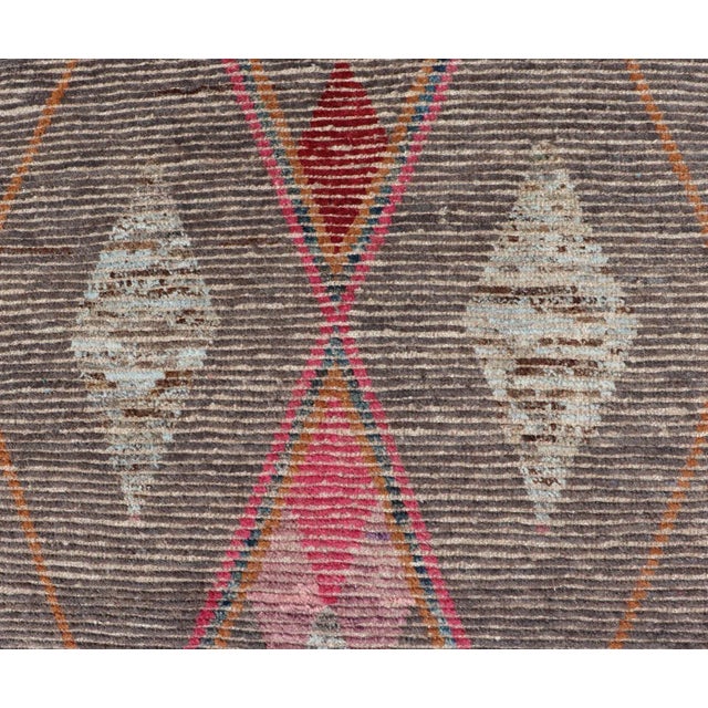 Textile All-Over Modern Tribal Design on a Grey Background With Medallions With Red 3'4 X 15'11 For Sale - Image 7 of 9
