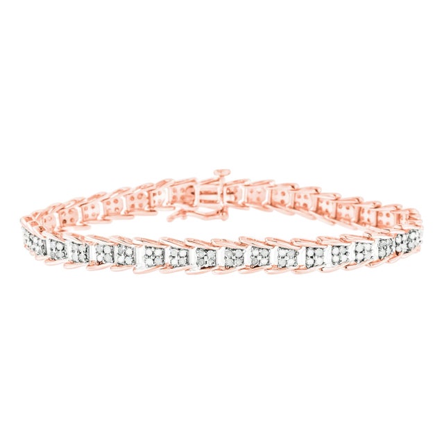 10K Rose Gold over .925 Sterling Silver 2.0 Cttw Diamond Fan-Shaped Overlapping Link Tennis Bracelet For Sale