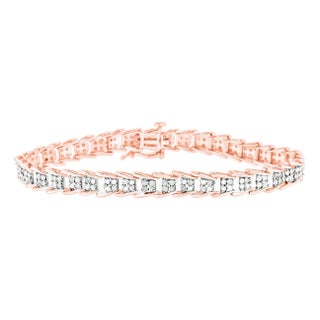 10K Rose Gold over .925 Sterling Silver 2.0 Cttw Diamond Fan-Shaped Overlapping Link Tennis Bracelet (I-J Color, I3 Clarity) - 7" For Sale