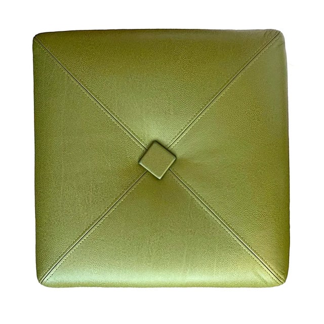 Modern 1970s Vintage Z-Form Chrome Stools With Apple Green Leather Upholstery - a Pair For Sale - Image 3 of 7