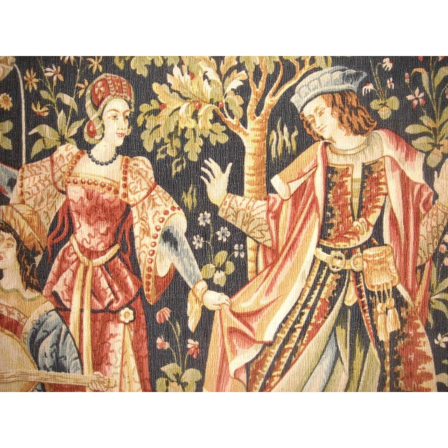 Textile Medieval Style Tapestry - Concert Near Fountain For Sale - Image 7 of 12
