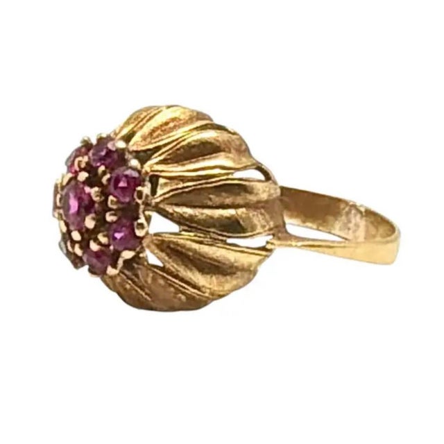 Modern 14k Gold Ruby Cluster Cocktail Ring Vintage For Sale - Image 3 of 8
