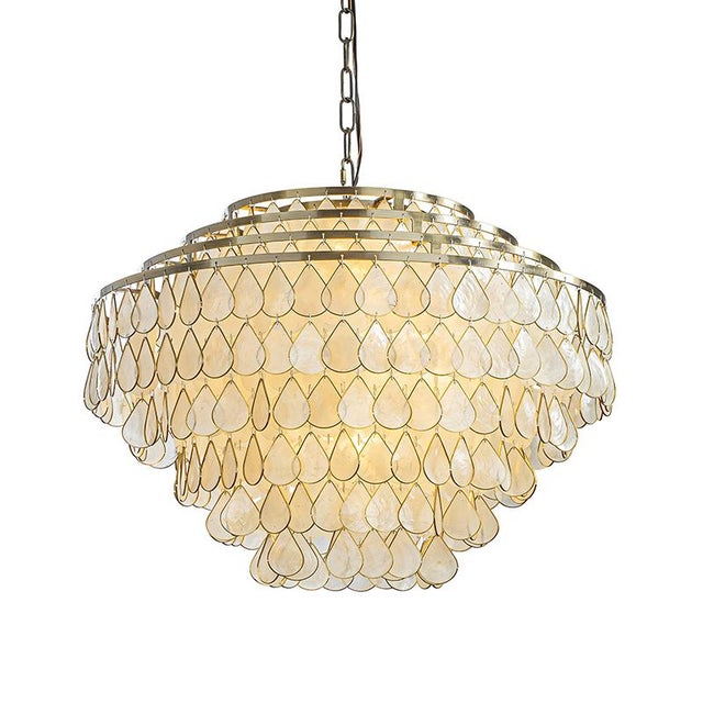 Metal Aloadecor 7-Light 24'' Mid-Century Modern Coastal Aged Bronze 4-Tier Natural Capiz Shell Chandelier Vintage Glam Pendant Light For Sale - Image 7 of 7