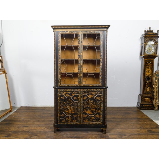 19th Century English Black and Gold Chinoiserie Bookcase with Glass Doors For Sale - Image 12 of 12