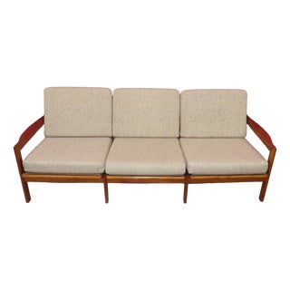 Teak 3 Seater Sofa Sofa in Wool Fabric by Illum Wikkelsø for Niels Eilersen, 1960s For Sale