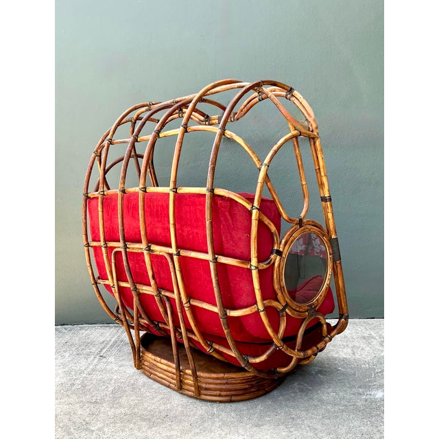 Vintage Boho Rattan Swivel Lounge Hooded Loveseat For Sale - Image 12 of 12