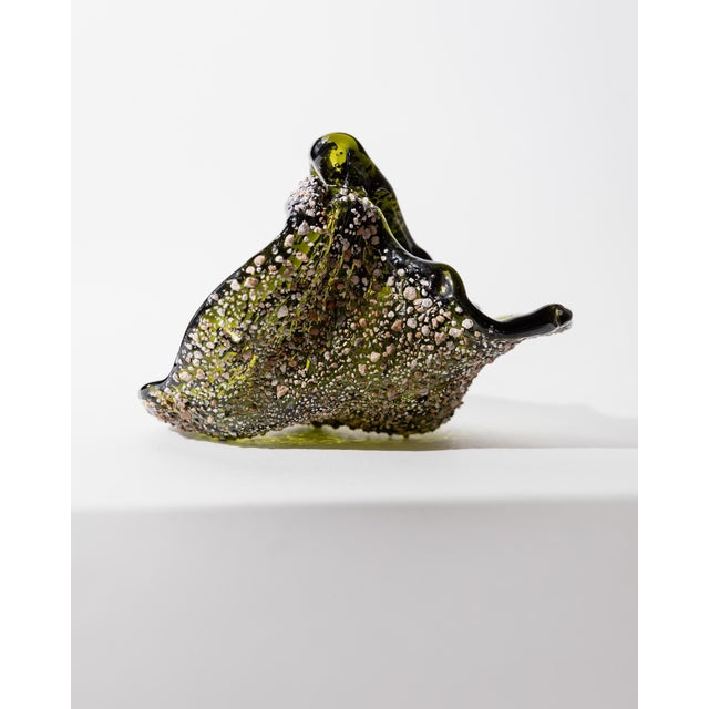 Vintage Italian Dark Green Murano Glass Bowl with Decorative Stone Inlays, 1980s For Sale - Image 3 of 12
