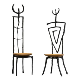 Vintage Accent Chairs in Iron and Beech by Philippe Starck, 1980s, Set of 2 For Sale