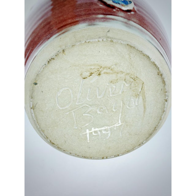 1997 Signed Oliver Boyd Monumental Studio Art Pottery Vase – 17.5” Hand Thrown Ceramic Vessel With Abstract Crystalline Glaze For Sale - Image 10 of 11