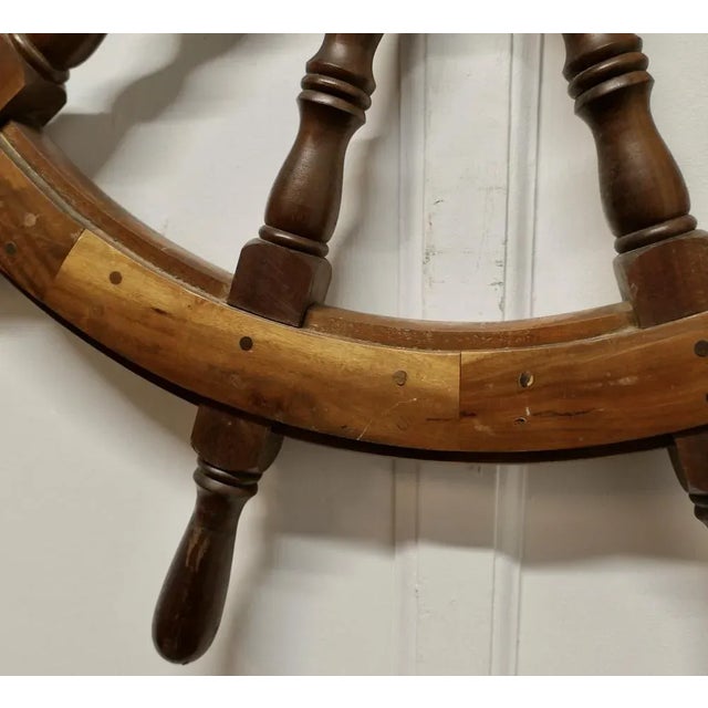 Large Mid 20th Century Teak Ships Wheel, 1960s For Sale - Image 4 of 8