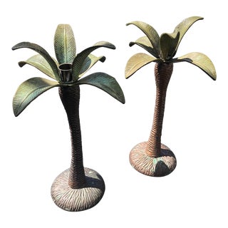 Vintage Palm Beach Cast Iron Tree Candle Holders- a Pair For Sale
