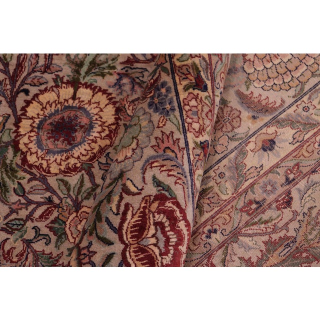 Textile Floral Pak-Persian Taupe/Pink Wool Rug - 9'2'' X 12'7'' For Sale - Image 7 of 8