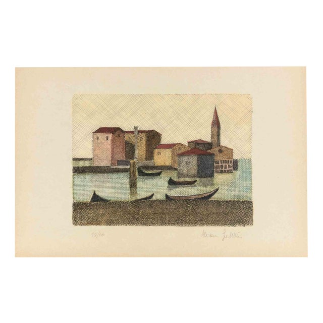 Alcione Gubellini, View of Venice, Etching, Mid-20th Century For Sale