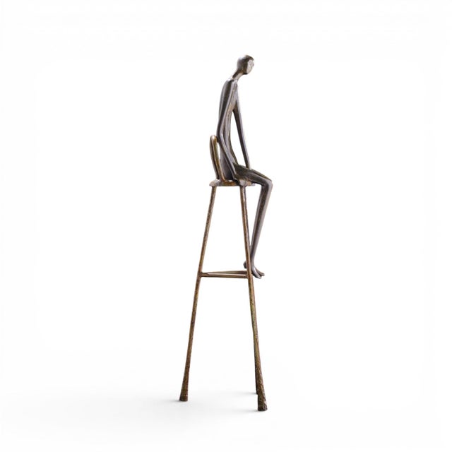 Bronze Ruth Bloch Signed 4/15 Israeli Man on Stool Bronze Sculpture For Sale - Image 8 of 10
