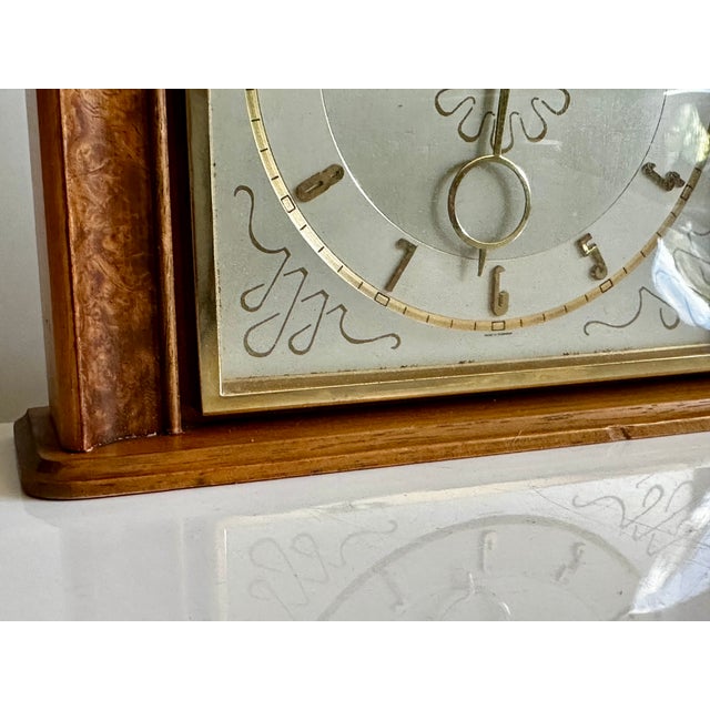 1950s Table Clock with 8-Day Movement in Walnut and Burl Wood from Kienzle, Germany, 1950s For Sale - Image 5 of 13