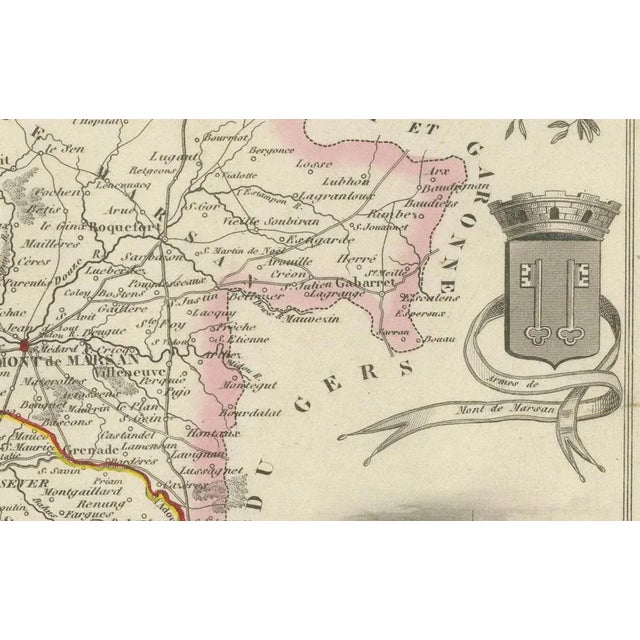 This fine 19th-century engraved map depicts the département of Landes in southwestern France, engraved by Alexandre...