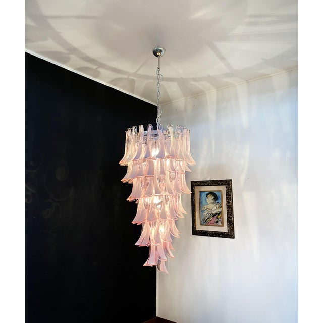 Pink Large Italian Murano Glass Spiral Chandelier, 1990 For Sale - Image 8 of 18