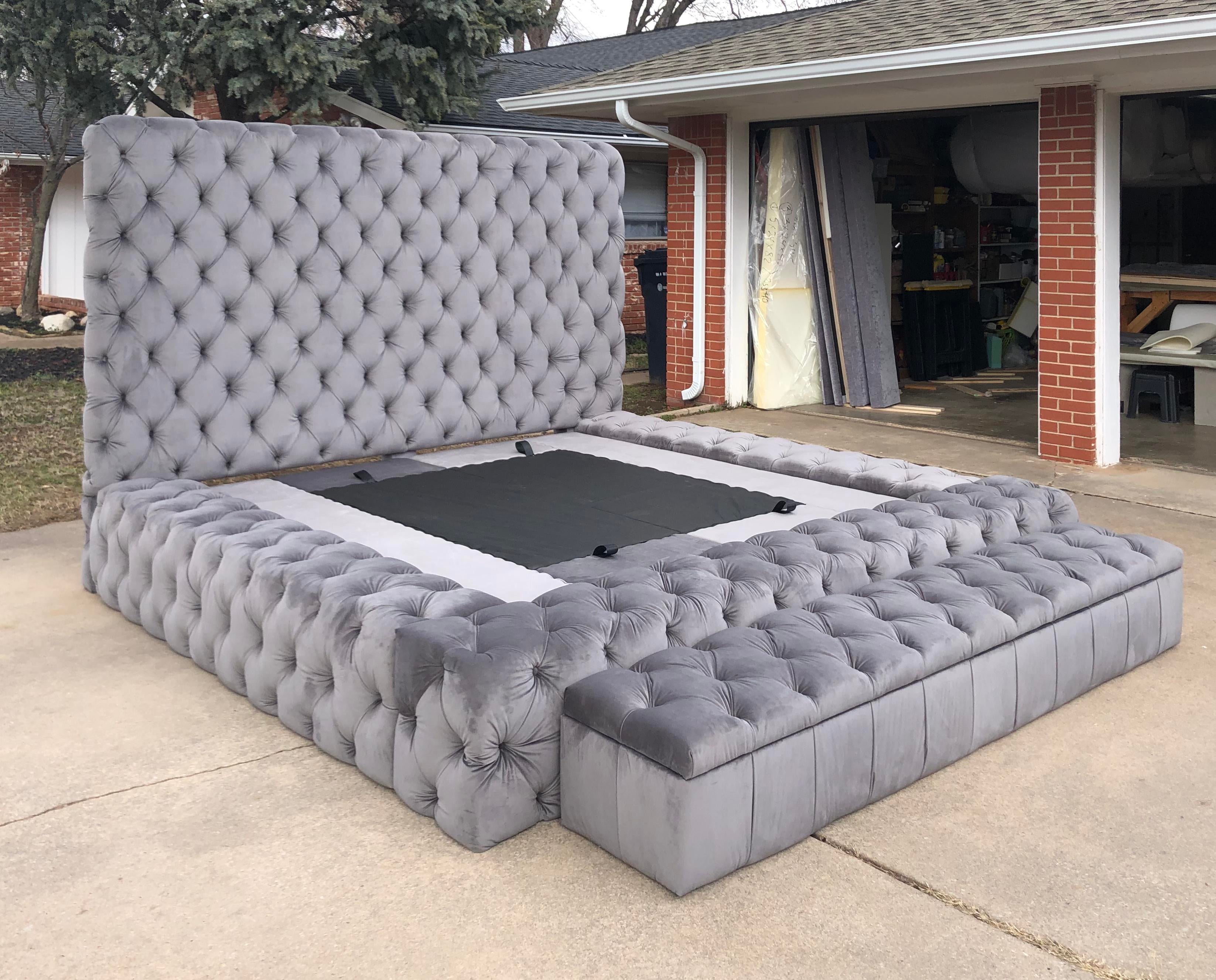 Diamond Tufted Oversized Bed With Storage Bench And Ottoman Beds Headboards Home Living Vadel Com