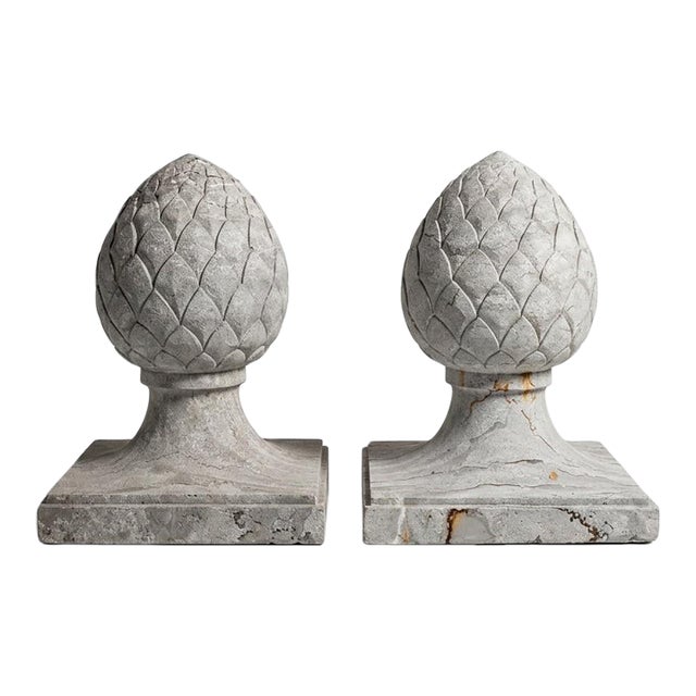 Pair of Vintage Mid-Century Neoclassical Cast Stone Pinecone Finials For Sale