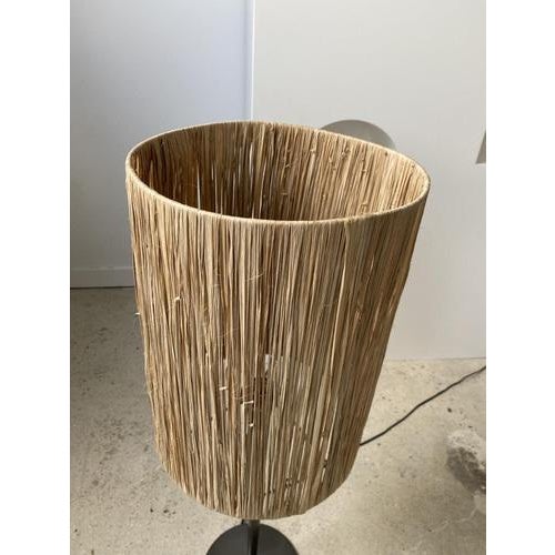 Vintage Metal Lamp with Natural Fiber Lampshade For Sale - Image 6 of 18