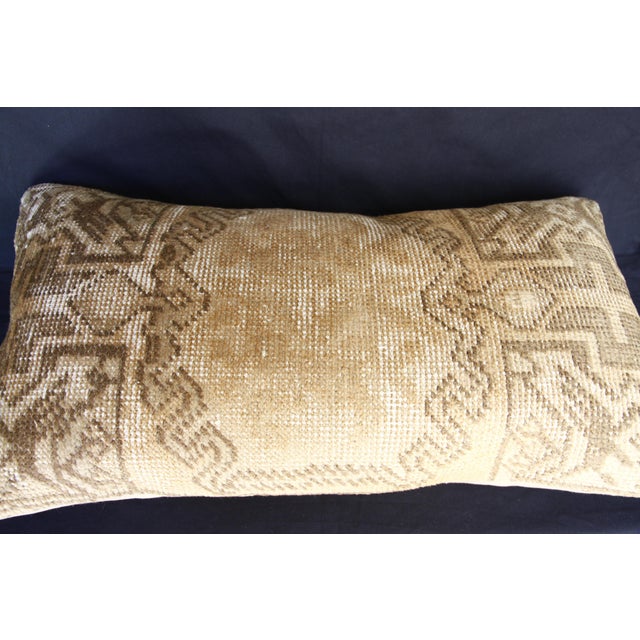 Traditional Turkish Rug Pillow – Neutral Geometric Motifs, Artisan Made From Vintage Rug -16'' X 29'' For Sale - Image 13 of 13