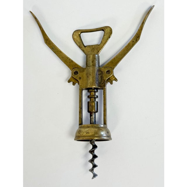 Italian Vintage Italian Brass Corkscrew Wine Bottle Opener For Sale - Image 3 of 5