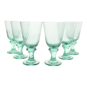 1990s Vintage Set of 6 Green Swirl Optic Wine, Water or All Purpose Glasses