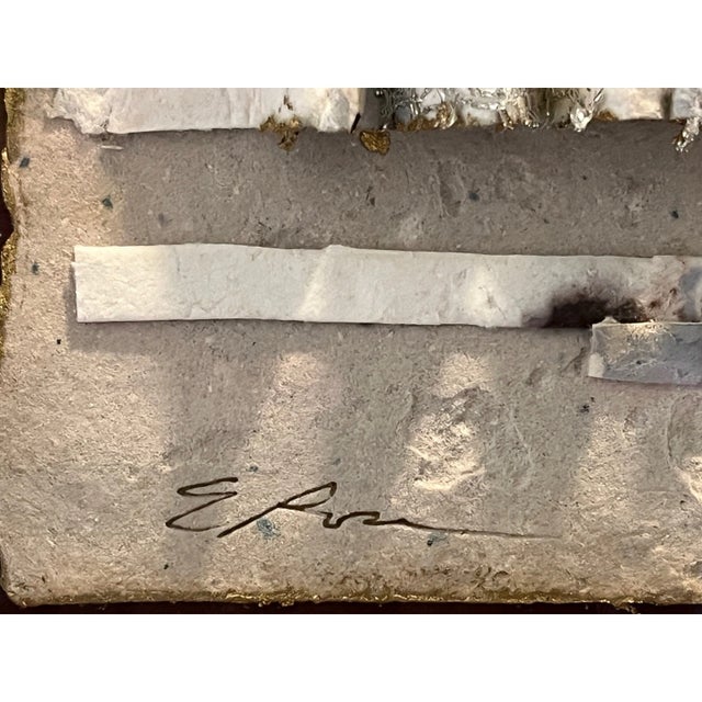 Contemporary Mid 20th Century E. Rose Signed Mixed Media Textured Fiber Paper Art in Frame 16" x 18.25" For Sale - Image 3 of 4