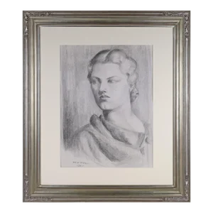 Vintage Art Deco Graphite Portrait Drawing of a Woman by Illustrator William B Pattengill 1934