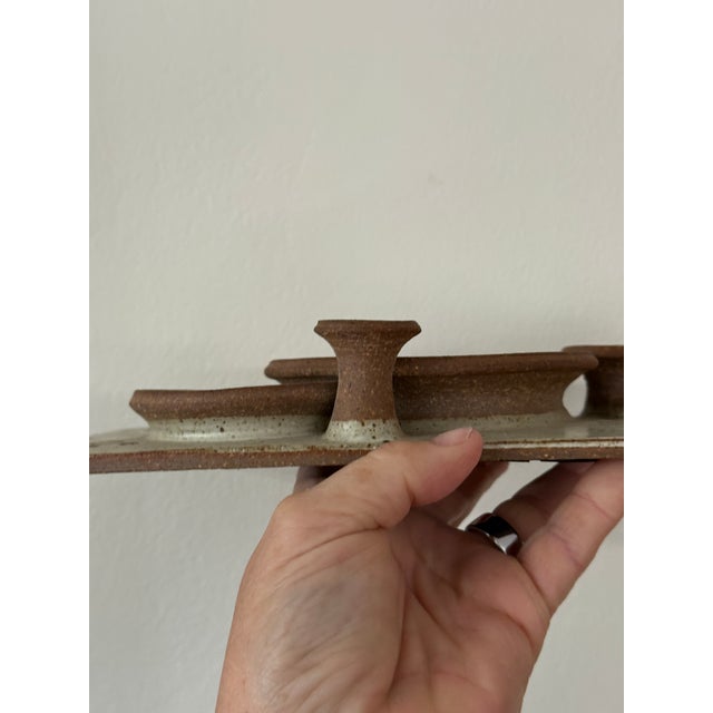 1970s Signed Studio Pottery Wall Mirror Hand Built Ceramic 10 Inch Vertical For Sale - Image 5 of 12