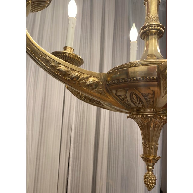 Large French Art Deco Bronze d'Ore Chandelier Attributed to Sue Et Mare, Parisian For Sale - Image 10 of 15