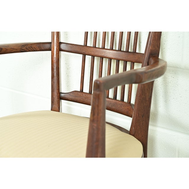 Paul McCobb Style Mid-Century Modern Sculpted Walnut Spindle Back Armchairs, Pair For Sale - Image 9 of 13