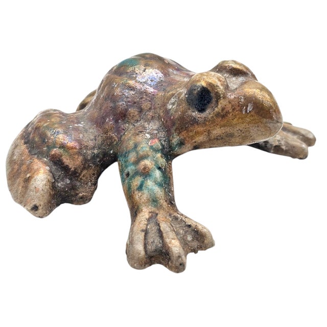 Margie Hughto Studio Signed Iridescent Ceramic Frog Sculptures, Pair, 4" For Sale - Image 16 of 18