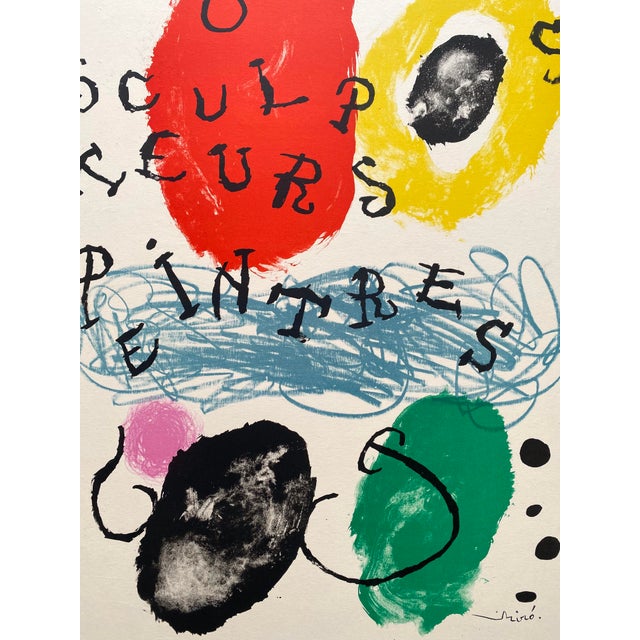 Joan Miro Vintage 1960 Mid Century Modernist Fine Art Lithograph Print " Poetes-Sculpteurs-Peintres " Framed Paris Exhibition Poster For Sale - Image 16 of 18