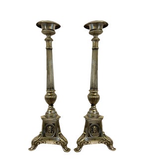 Large Victorian Brass Candlesticks, 1850s, Set of 2 For Sale