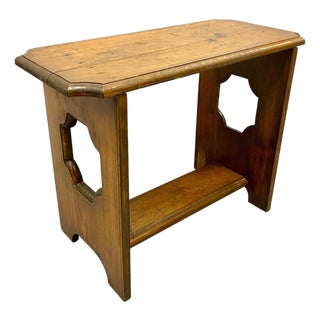 Vintage Arts and Crafts Style Carved Wood Rustic Folk Art Bench For Sale
