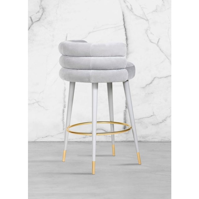 Marshmallow bar stool, royal stranger Dimensions: 100 x 70 x 60 cm Materials: Velvet upholstery, brass Available in: Mint...