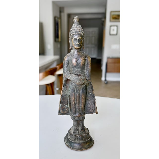 Asian Small Antique Thai Bronze Healing Medicine Buddha Figure Statue For Sale - Image 3 of 16