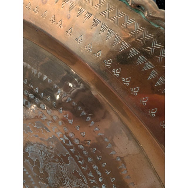 1950s Hand-Engraved Brass Chinese Fú Tray, 34" Round Extra Large For Sale - Image 5 of 10