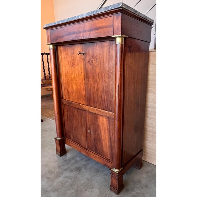 Biedermeier 19th Century Empire Drop-Front Oak Secretary Desk or Abattant, Chest France For Sale - Image 3 of 18