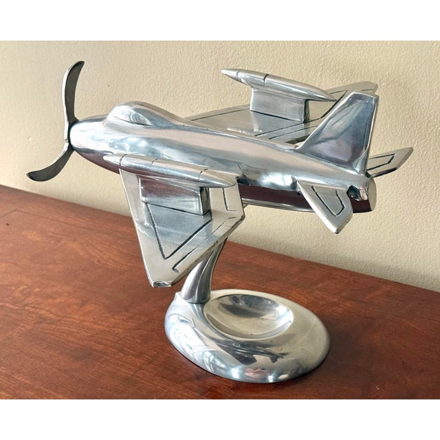 Mid 20th Century Art Deco Futuristic Prototype Chrome Plane Model Sculpture on Stand For Sale - Image 6 of 9