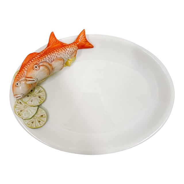 Italian Majolica Ceramic Fish Serving Platter by Le Ceramiche Bassano Del Grappa For Sale