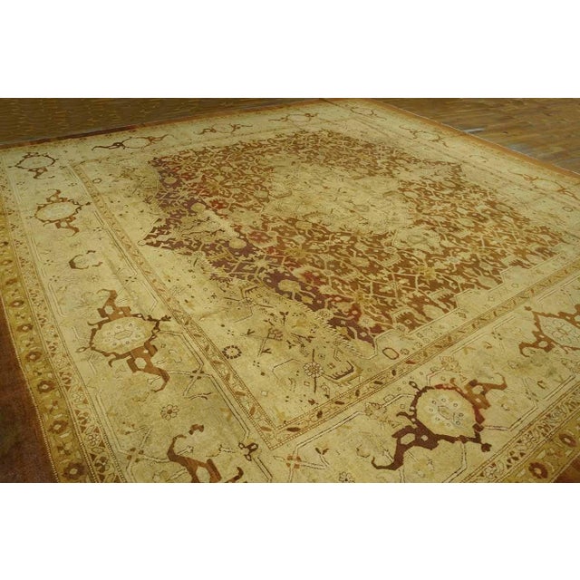 Artistic Warm Neutral Mahogany Brown Field With Medallion Design Antique Indian Agra Rug For Sale - Image 4 of 12