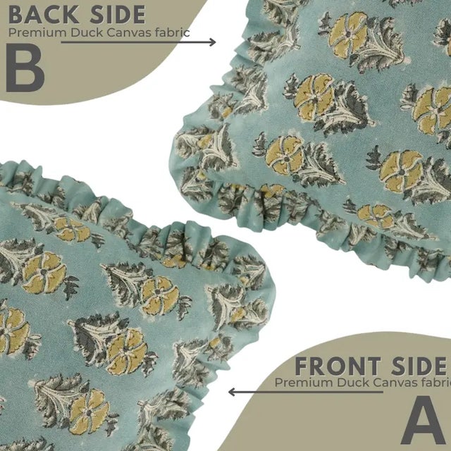 Not Yet Made - Made To Order Fabdivine Artisan Block Print Throw Frill Pillow Cover 16x16 Inch Duck Canvas- Mor Mukut For Sale - Image 5 of 5
