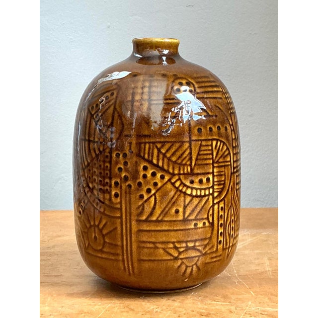 Vintage Geometric Patterned Ceramic Vase For Sale - Image 4 of 15