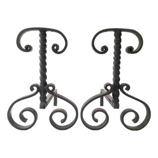 Modernist Andirons in Cast Steel, 1960s-1970s, Set of 2 For Sale